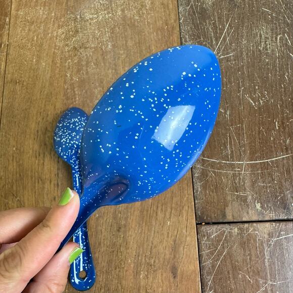 Vintage Blue White Speckled Enamel Graniteware Set of 2 Serving Cooking Spoons - Picture 6 of 7